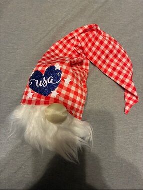 Kids Patriotic Gnome Hat - Red Check USA Accent